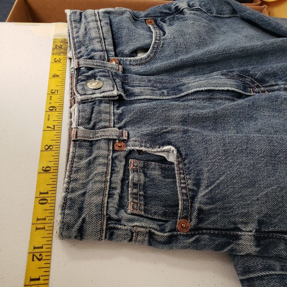 Zara Womens Wide Leg Blogger Fav Raw Hem Jeans Size 0 Blue High Rise Pockets - Picture 7 of 10